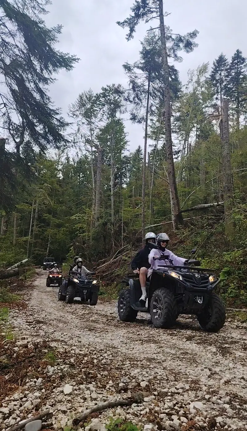 Large group of ATVs and buggies on the combined off-road tour near Sinaia