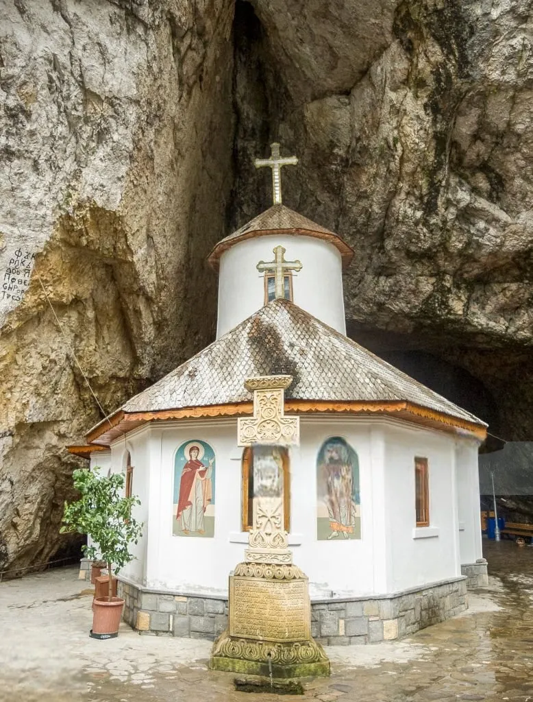The monastery at the entrance to the Ialomița Cave, Bucegi Mountains