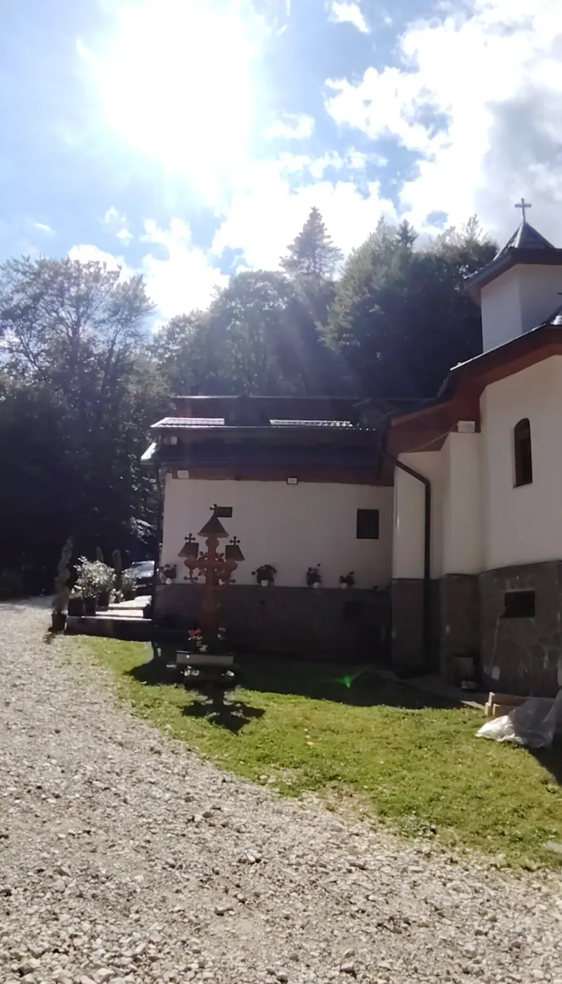 Saint Anne Hermitage with a wooden cross, landmark on the Cota 1400 ATV trail Sinaia